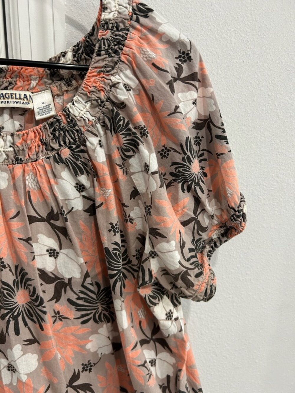Magellan Sportswear Floral Print Short Sleeve Blouse Peach Sz XXL Bohemian - Picture 4 of 10